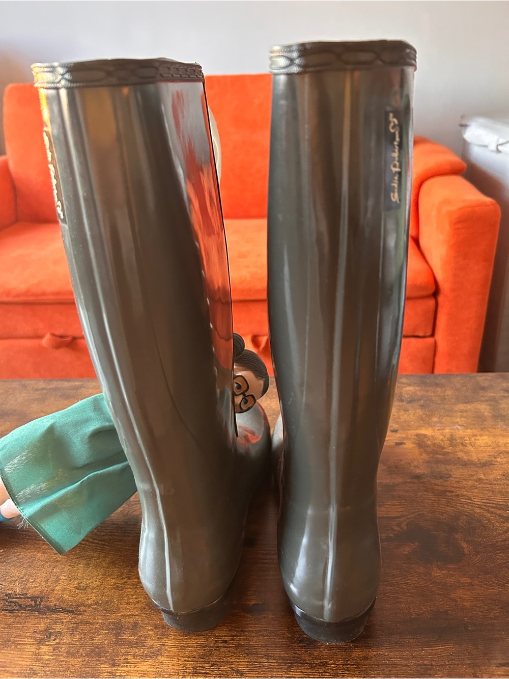 Roma Black Tall Rubber Boots with Cream Lining - Picture 5 of 5